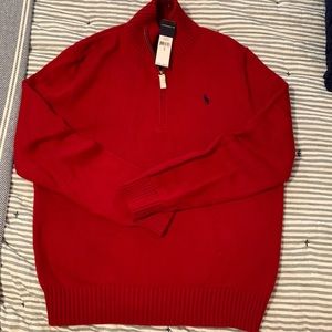 NWT Ralph Lauren Polo Cotton 1/4 Zip Sweater Red Size Small